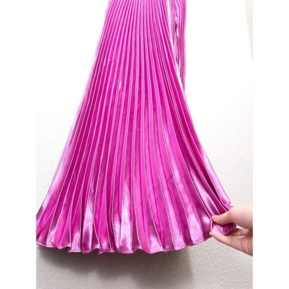 NWT AiiFOS Vera Pleated Metallic Gown 8 Pink Magenta Plisse Ruched Slit Formal - Picture 11 of 14